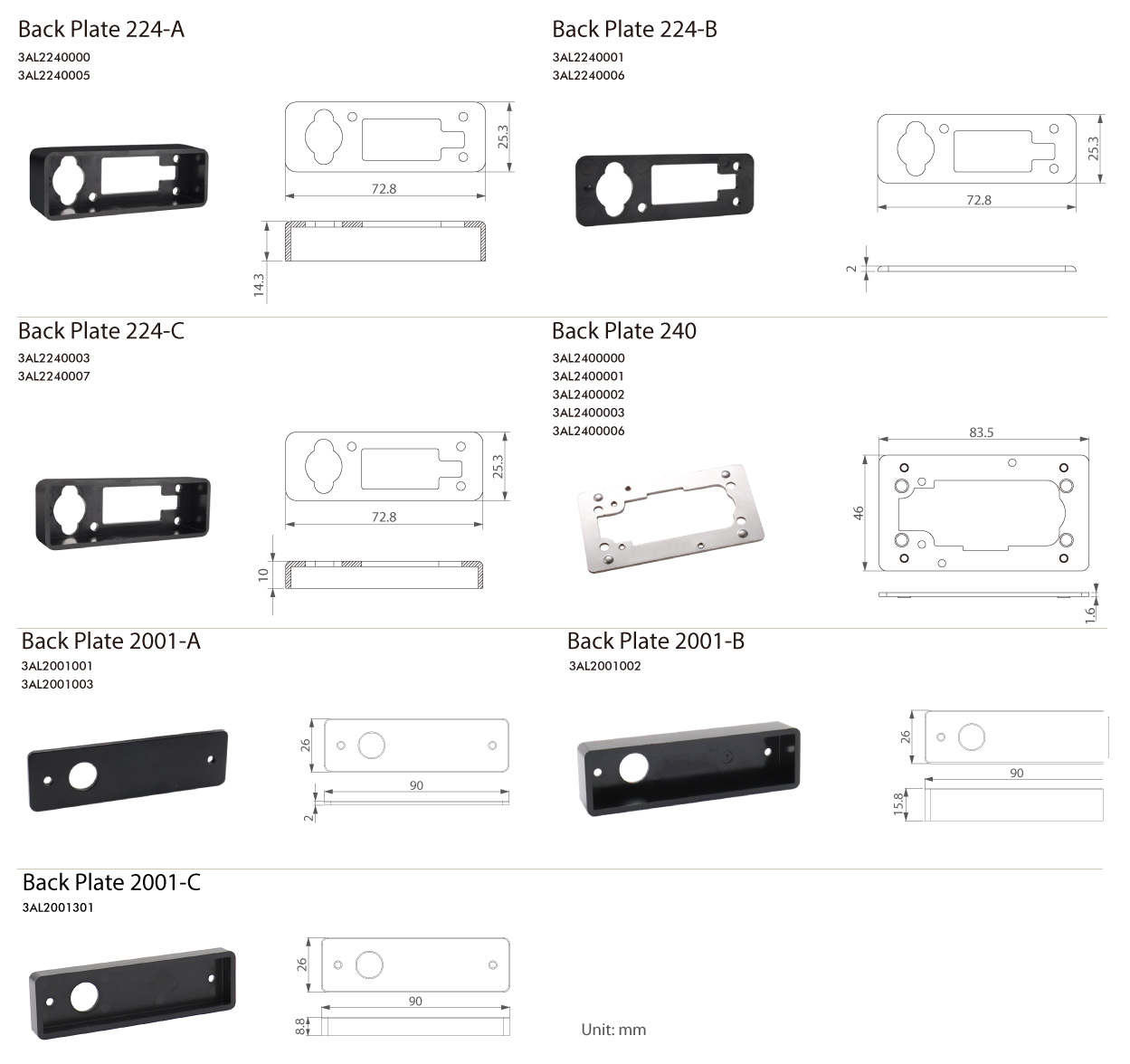 Series 2XX Backplates for Cabinet Locks Series 2XX Backplates for Cabinet Locks